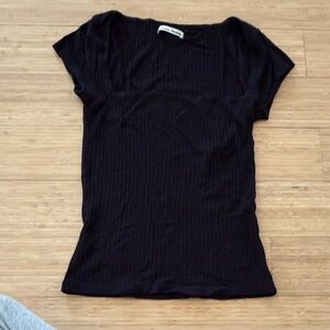Reformation Black Ribbed Short-Sleeve Tee